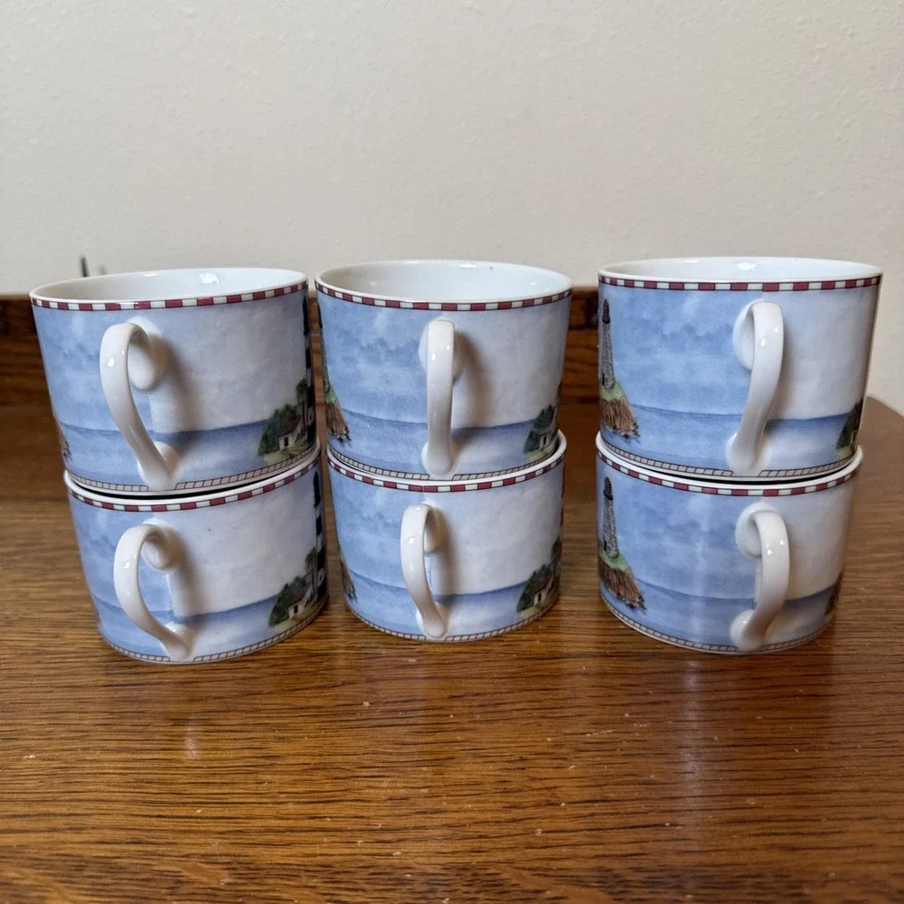 Lot/6 Set LIGHTHOUSE 1/2 MUGS 6-8 oz American Atelier 5100 SIGNALS Demitasse?